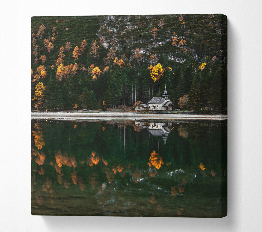  A Canvas Print of Golden Reflections On A Still Lake Canvas Print