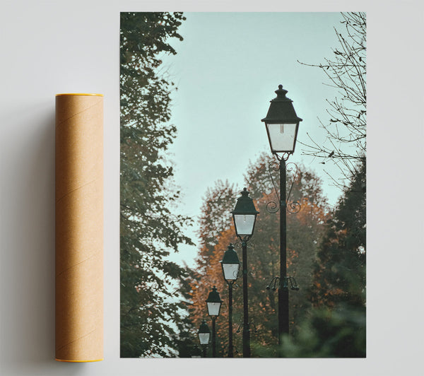 Autumn'S Green Streetlights Giclee Print
