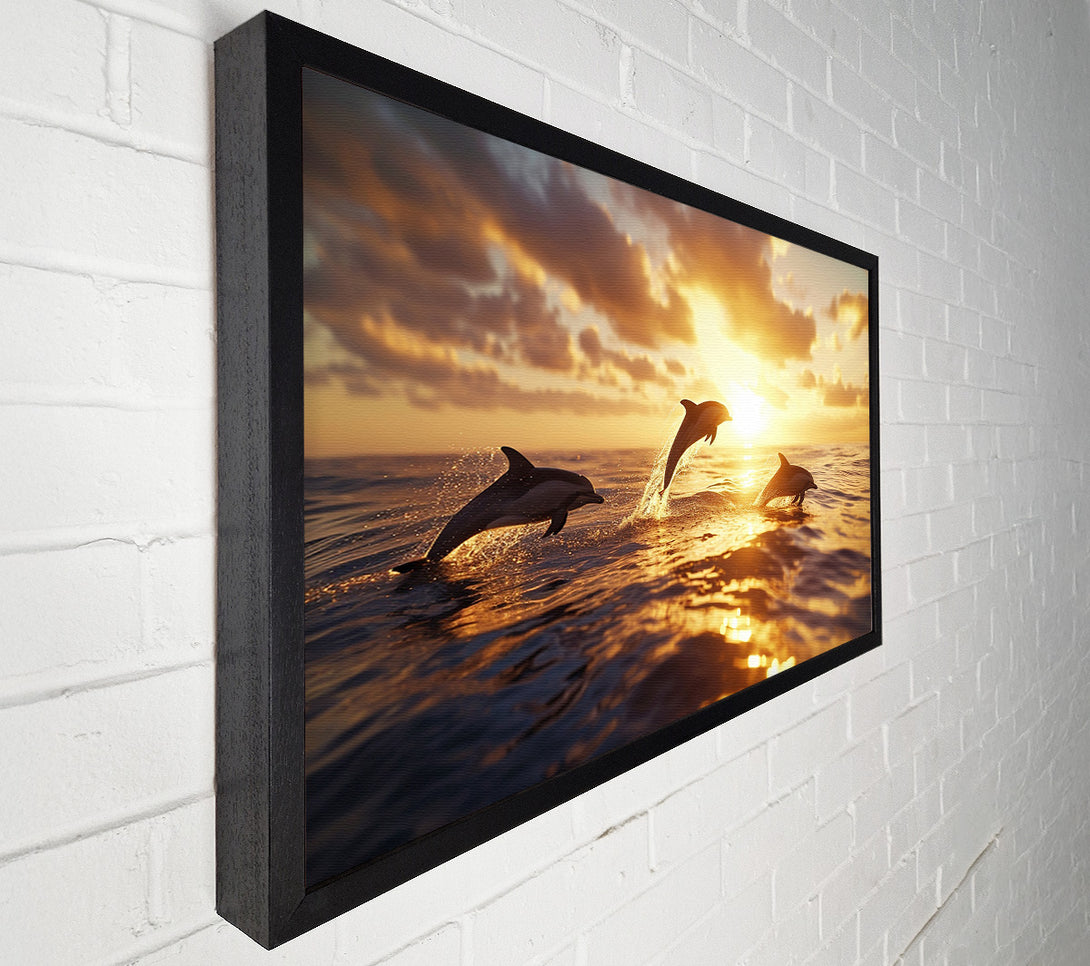  A Canvas Print of Dolphins Jumping Out The Sea Canvas Wall Art