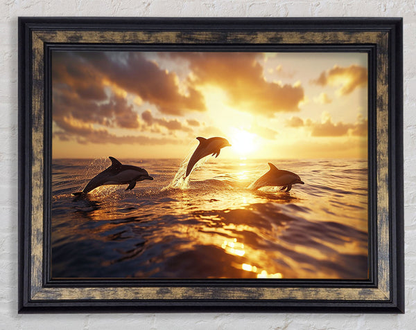 Dolphins Jumping Out The Sea Framed Print