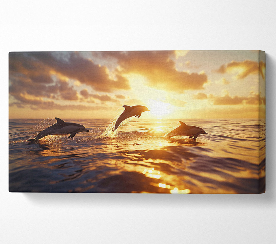  A Canvas Print of Dolphins Jumping Out The Sea Canvas Wall Art