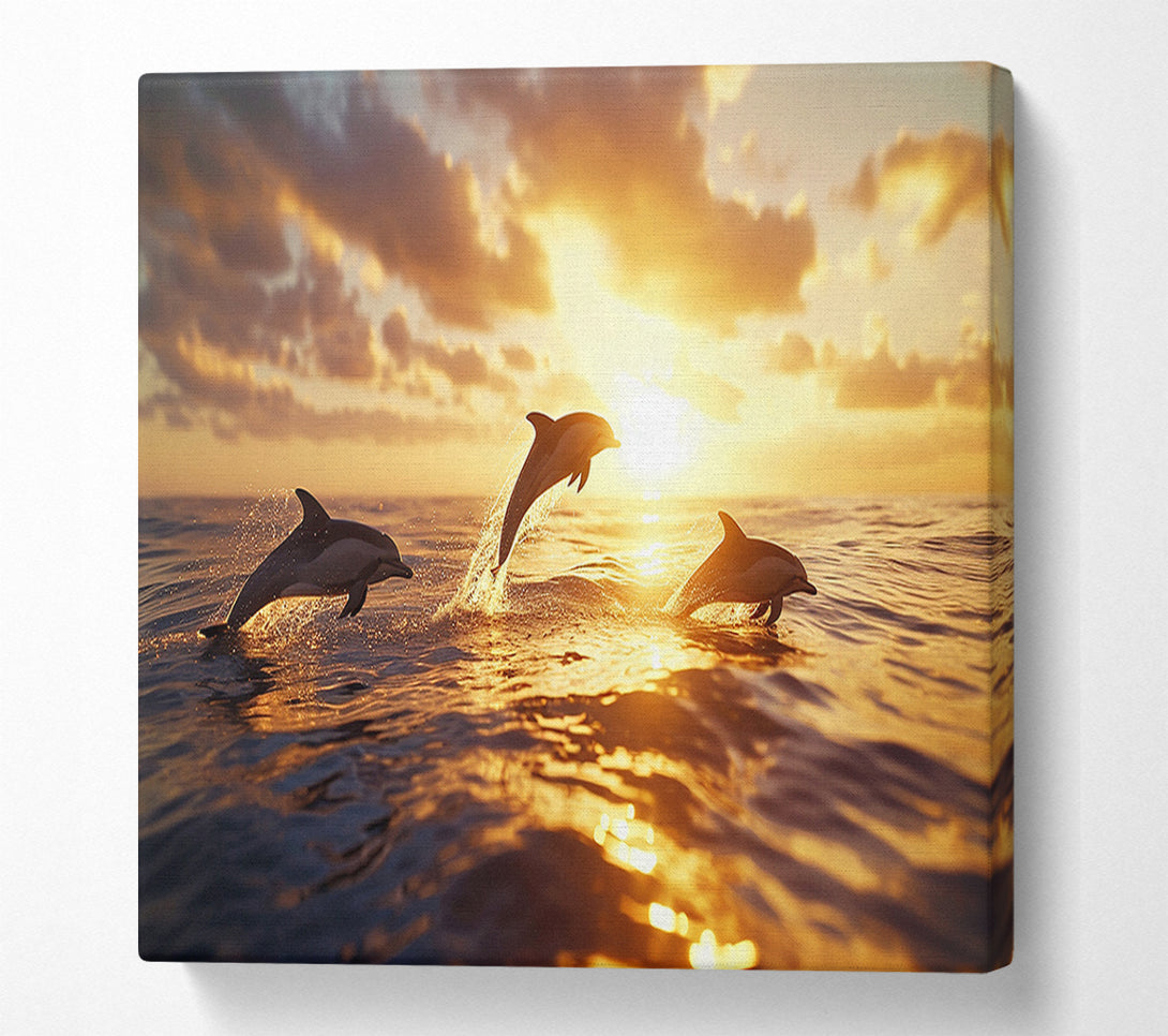  A Canvas Print of Dolphins Jumping Out The Sea Canvas Wall Art
