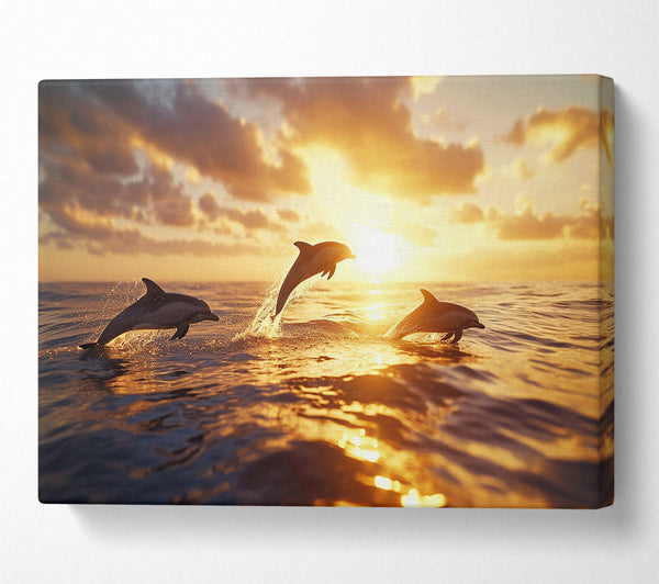  A Canvas Print of Dolphins Jumping Out The Sea Canvas Wall Art