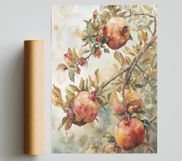 Crimson Pomegranate Branch Print