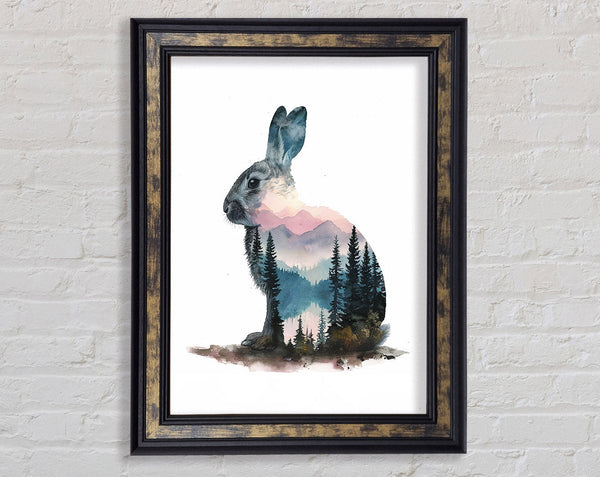 Double Exposure Rabbit And Woods Framed Print