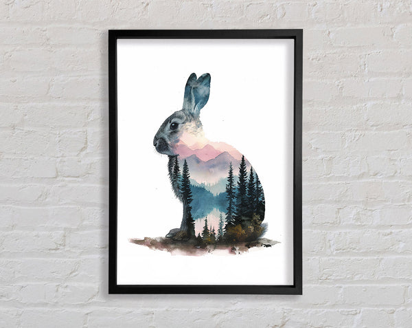 Double Exposure Rabbit And Woods Framed Print