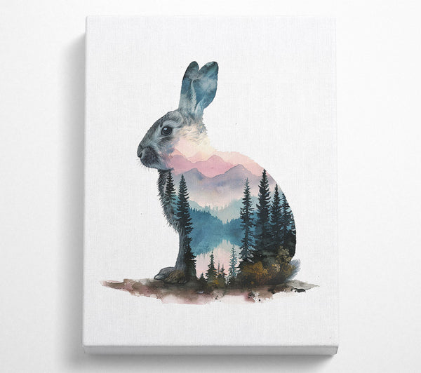  A Canvas Print of Double Exposure Rabbit And Woods Canvas Art