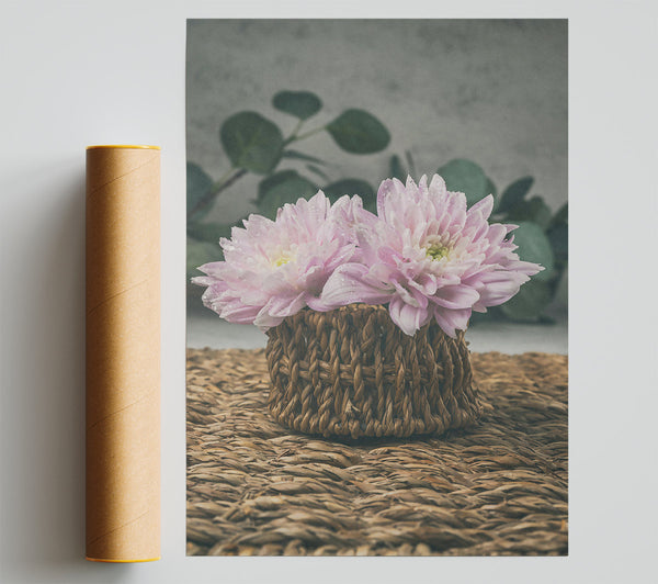 Pink Blooms In Basket Print