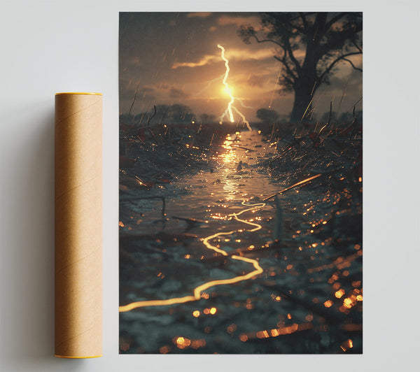 Golden Rain Stream Giclee Print