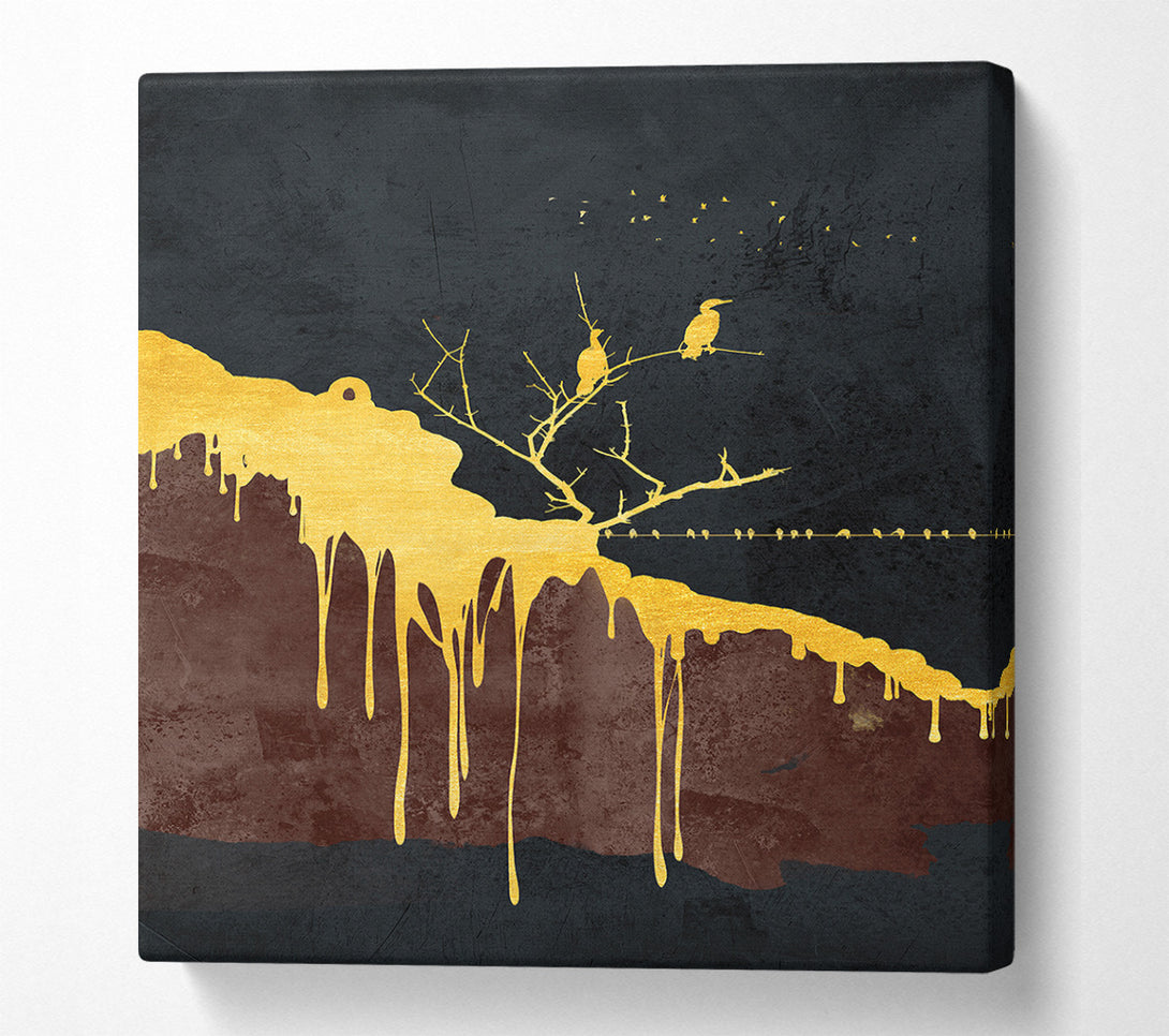  A Canvas Print of Dripping Gold Birds Canvas Wall Art