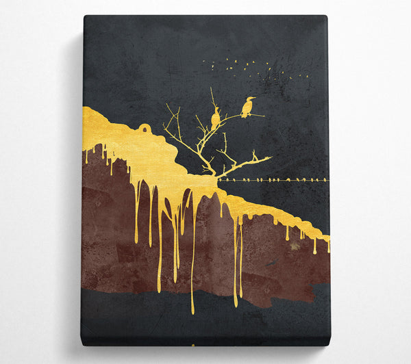  A Canvas Print of Dripping Gold Birds Canvas Wall Art