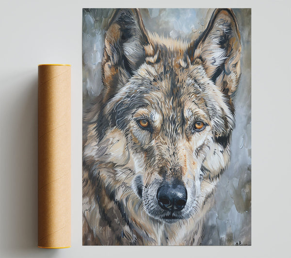Golden Wolf Portrait Print