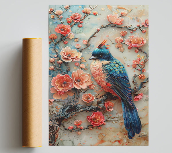 Bluebird On Peach Blossom Print
