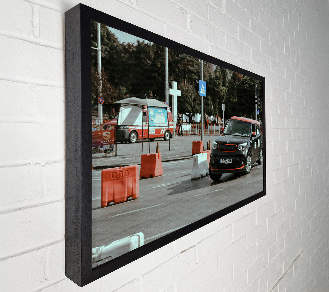  A Canvas Print of Black Kia In City Canvas Art