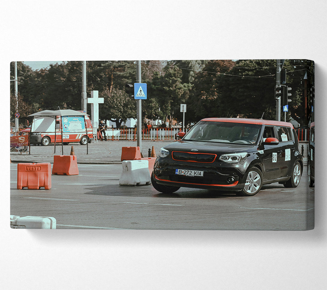  A Canvas Print of Black Kia In City Canvas Art