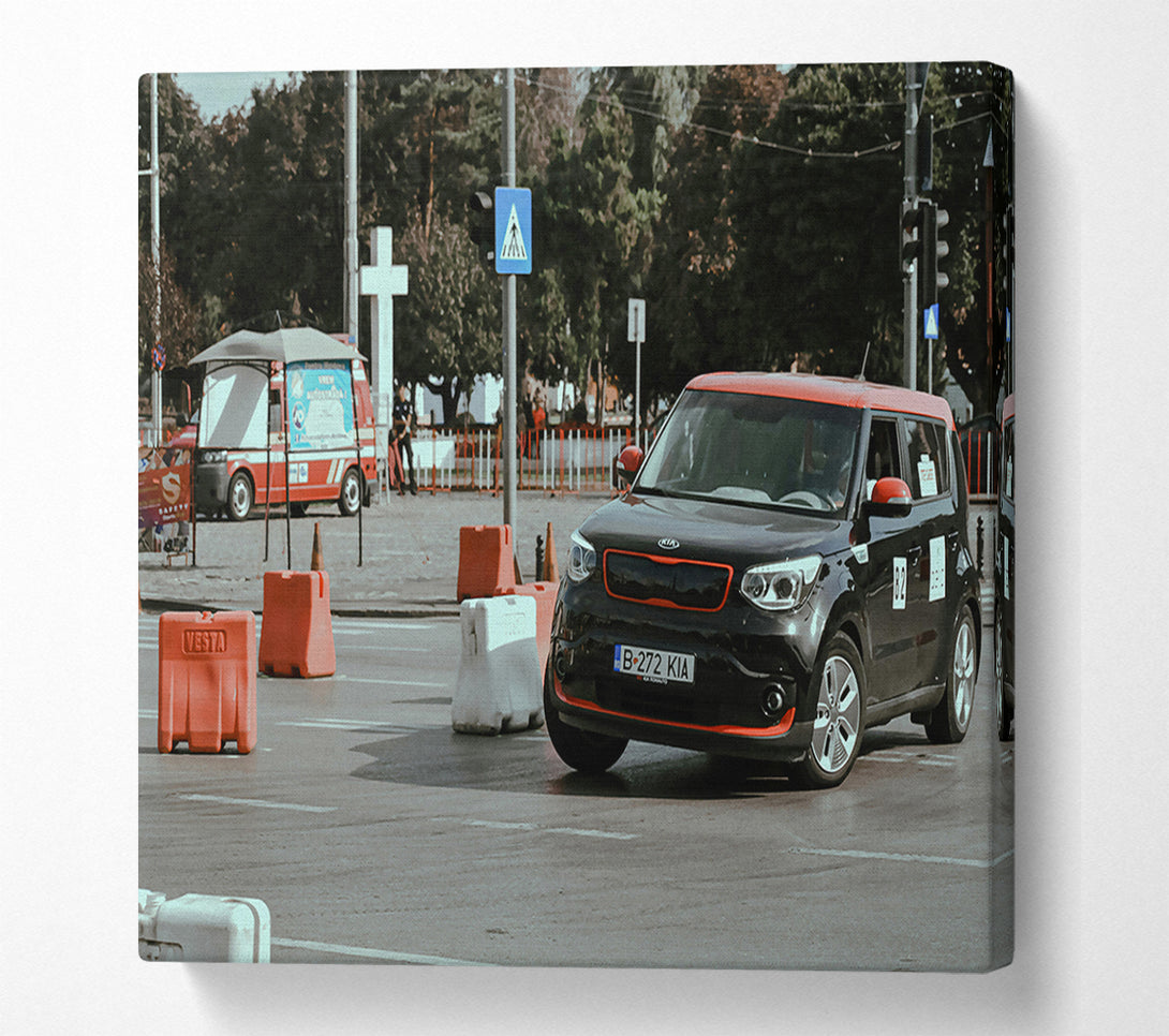  A Canvas Print of Black Kia In City Canvas Art
