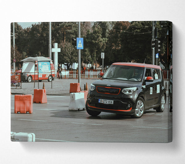  A Canvas Print of Black Kia In City Canvas Art