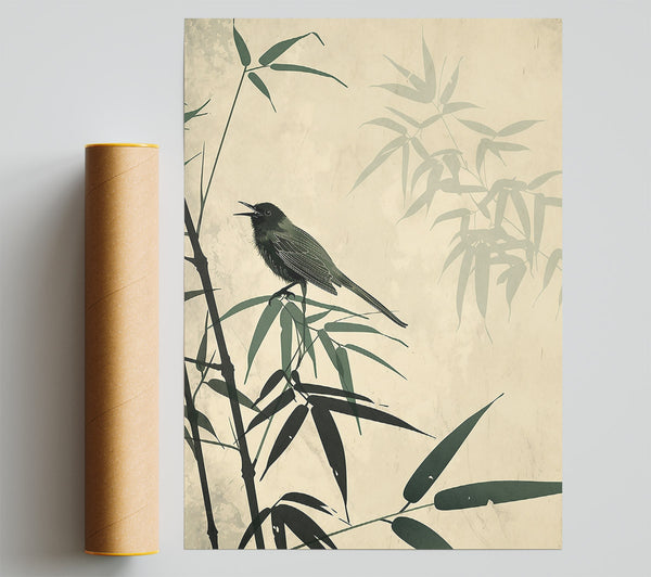 Green Bamboo Songbird Print