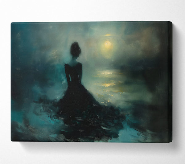  A Canvas Print of Teal Moonlight Silhouette Canvas Art