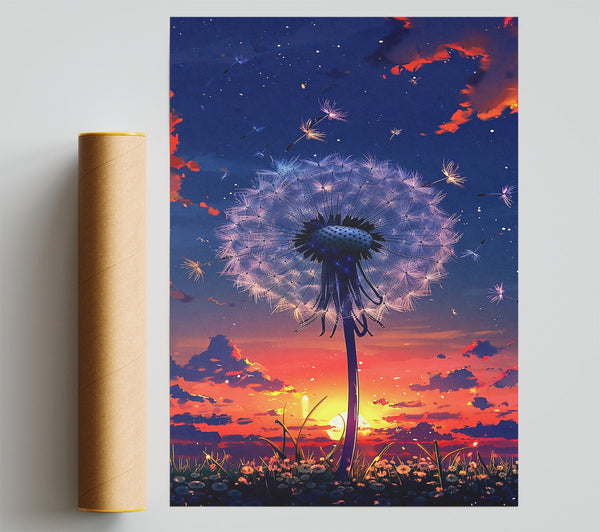 Orange Sunset Dandelion Wish Poster