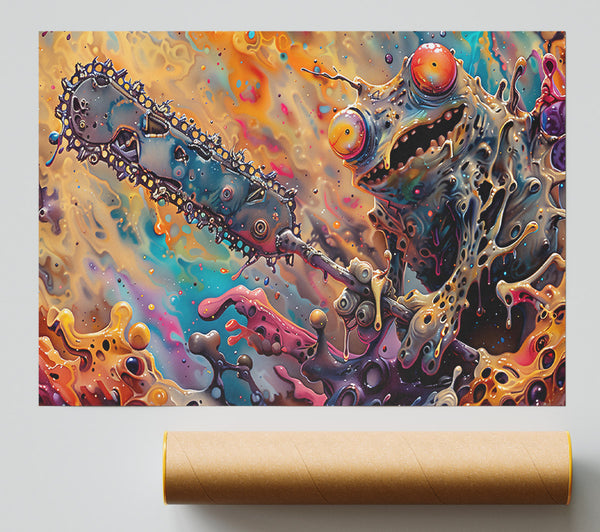 Orange Chainsaw Creature Print