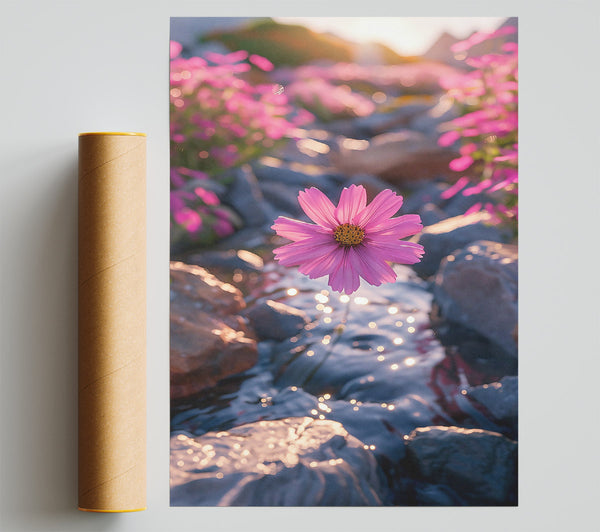 Pink Bloom Over Stream Print
