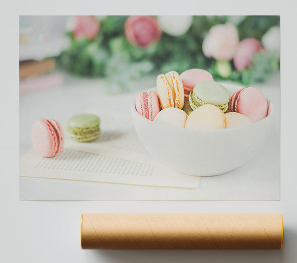 Pastel Macarons In Bowl Giclee Print