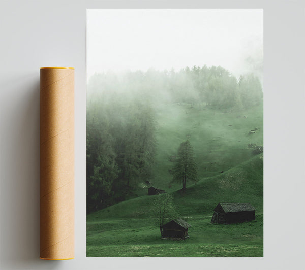 Emerald Mist Cabins Giclee Print