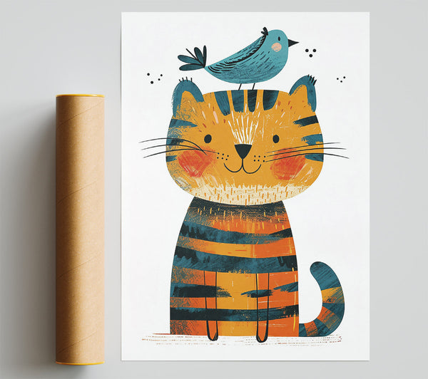 Orange Striped Kitty Friend Giclee Print