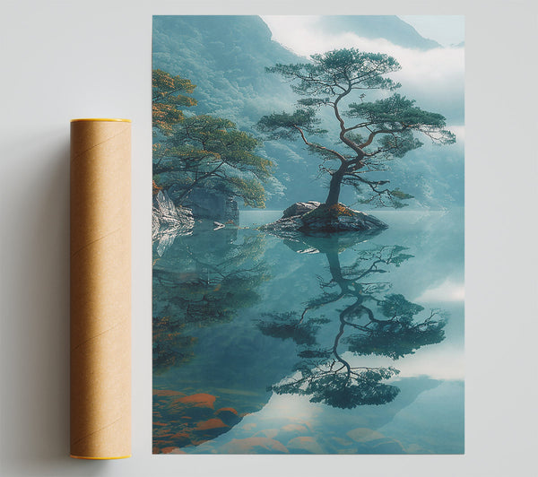 Teal Reflection In Mist Print