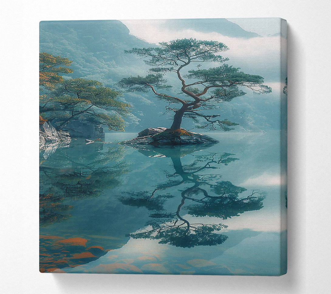  A Canvas Print of Teal Reflection In Mist Canvas Print