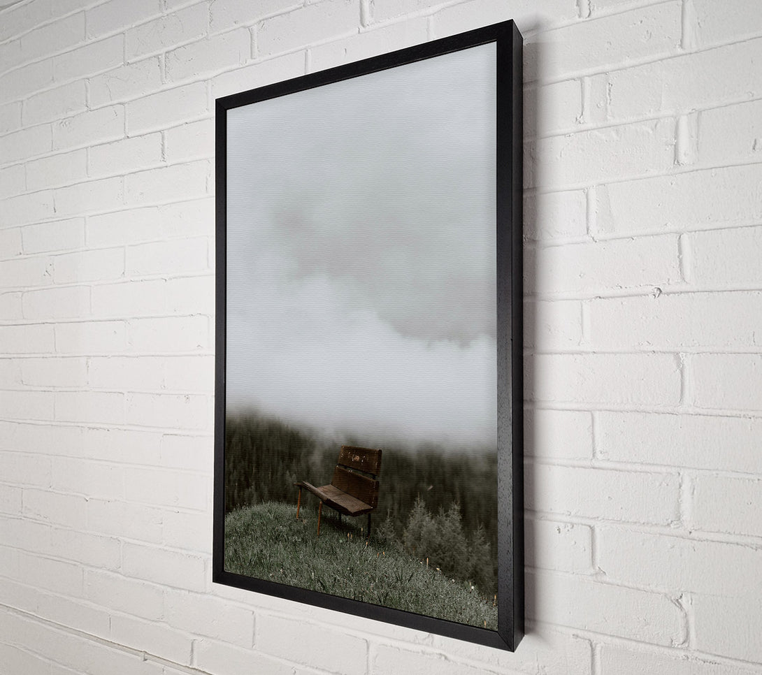  A Canvas Print of Brown Bench In The Mist. Canvas Art