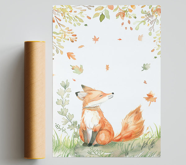 Orange Fox In Fall Print