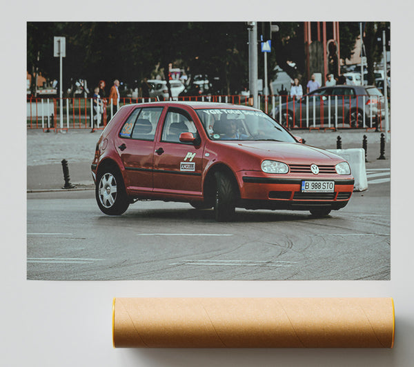 Red Car Drifting Giclee Print