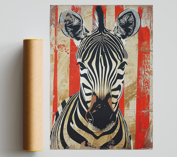 Red Stripes Zebra Poster