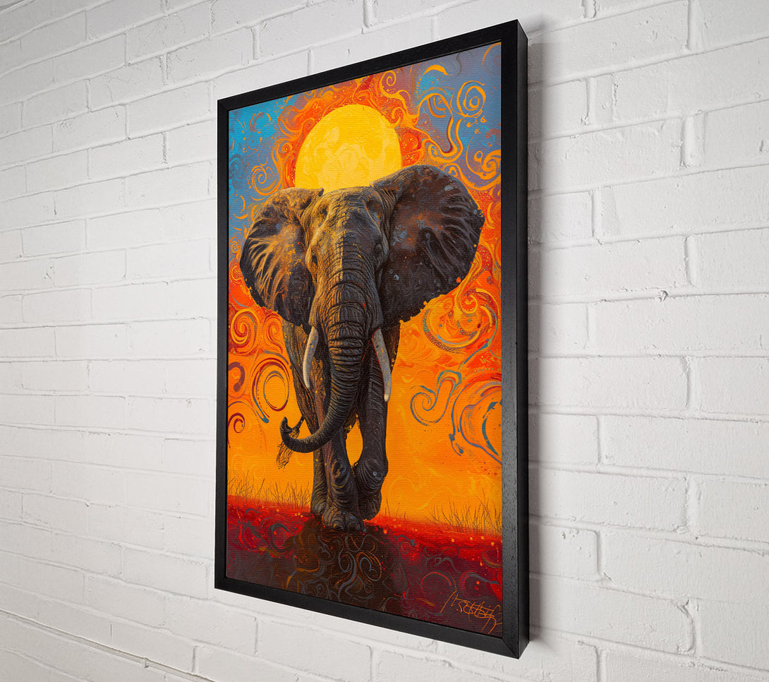  A Canvas Print of Elephant Burning Sun Canvas Wall Art