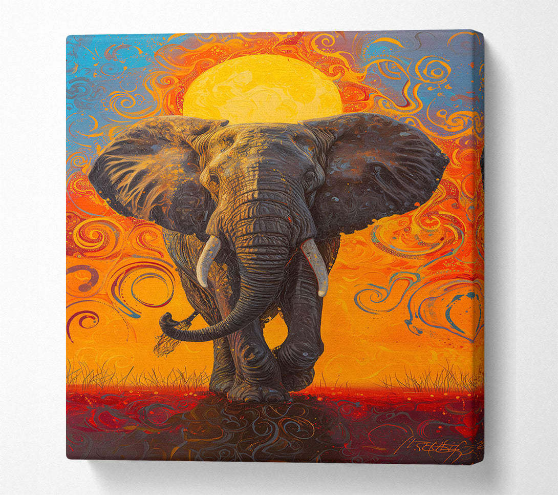  A Canvas Print of Elephant Burning Sun Canvas Wall Art