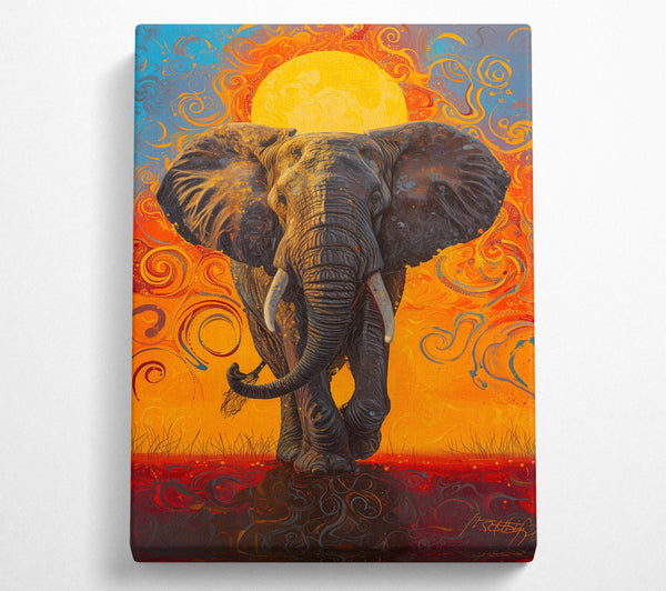  A Canvas Print of Elephant Burning Sun Canvas Wall Art