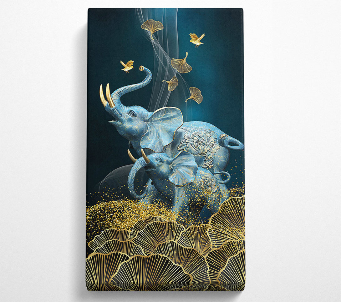  A Canvas Print of Elephant Gold Leaves Canvas Wall Art