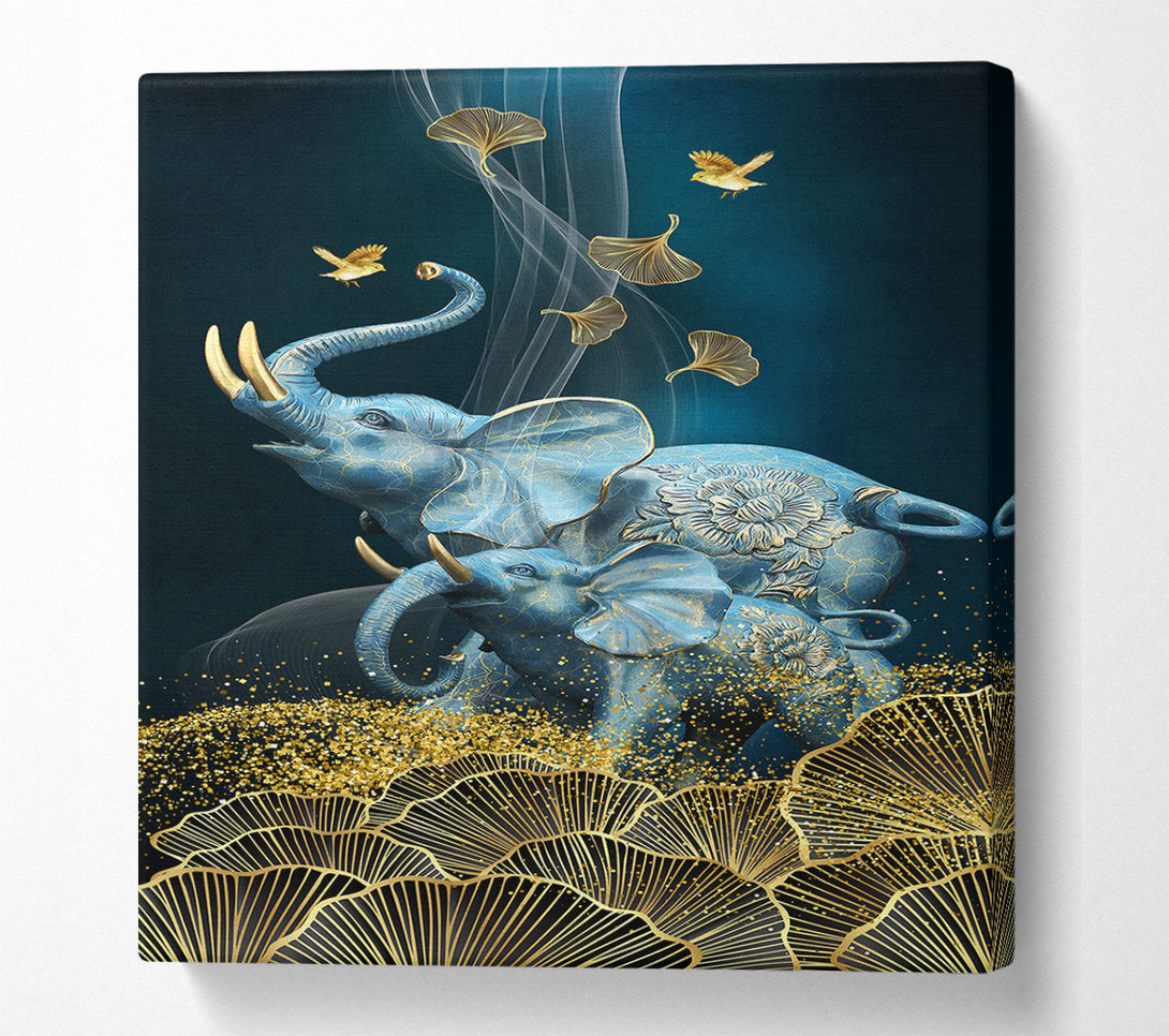  A Canvas Print of Elephant Gold Leaves Canvas Wall Art