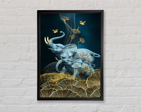 Elephant Gold Leaves Framed Print