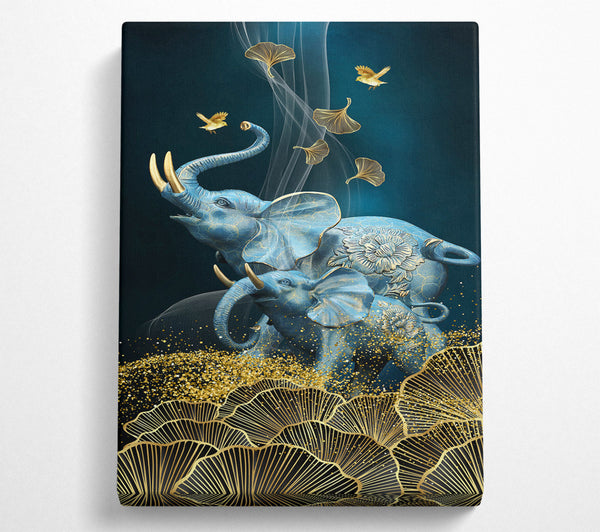  A Canvas Print of Elephant Gold Leaves Canvas Wall Art