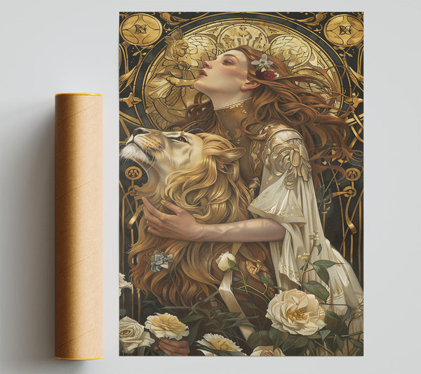 Golden Embrace Of Lions Giclee Print