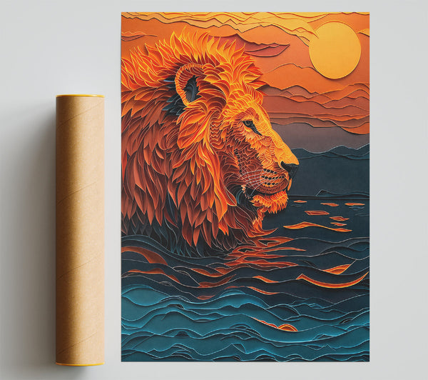 Orange Lion Sunset Poster