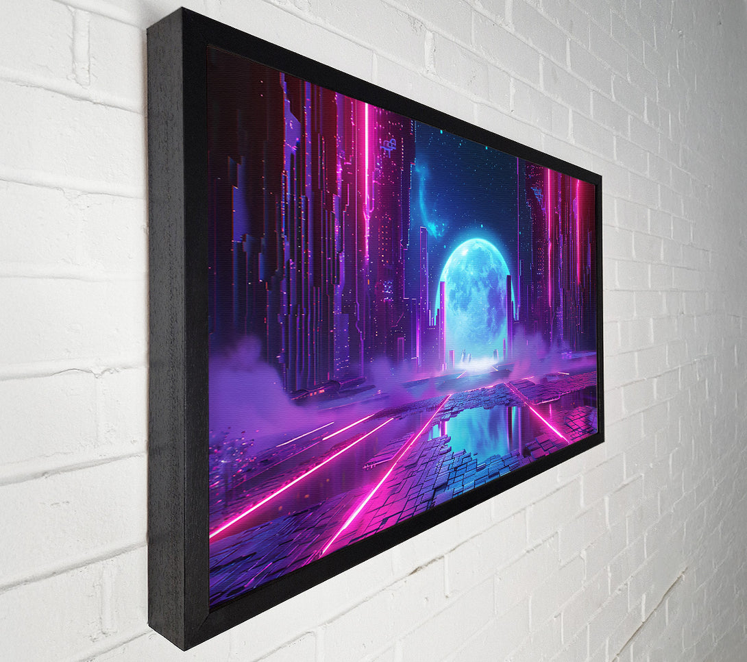  A Canvas Print of Neon Cityscape Moon Canvas Wall Art