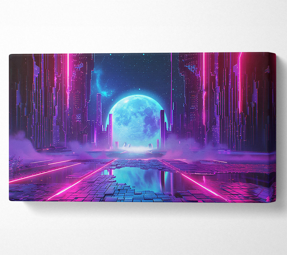  A Canvas Print of Neon Cityscape Moon Canvas Wall Art