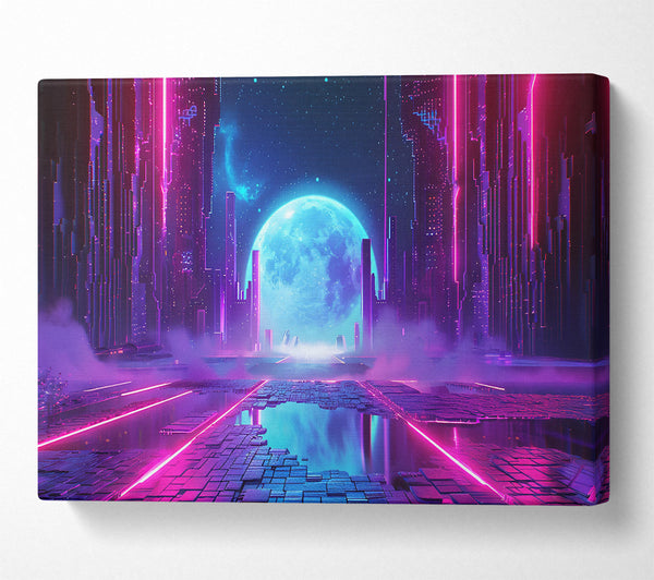  A Canvas Print of Neon Cityscape Moon Canvas Wall Art