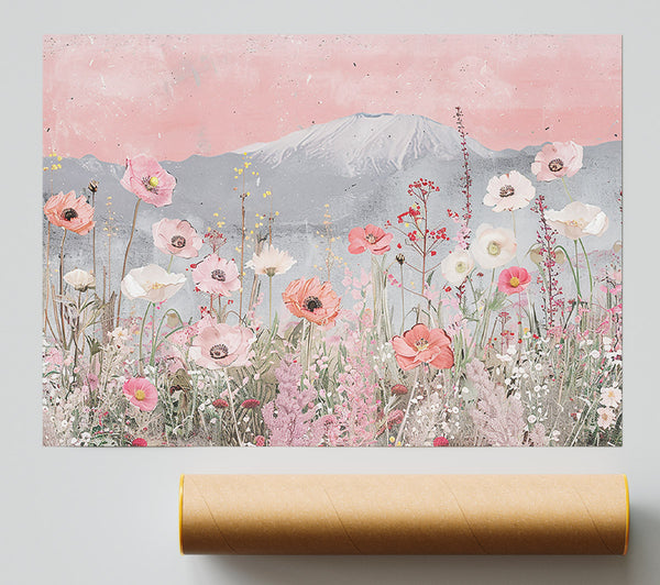 Pink Mountain Meadow Poster