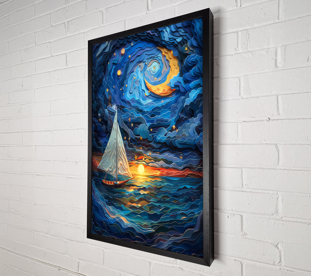  A Canvas Print of Blue Night Sailboat Canvas Art