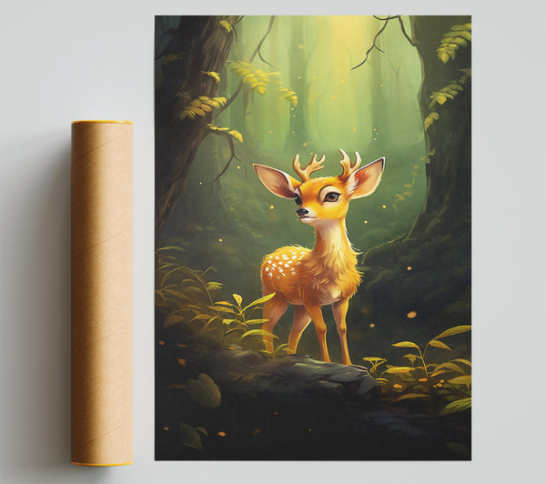 Golden Fawn In The Woods Poster